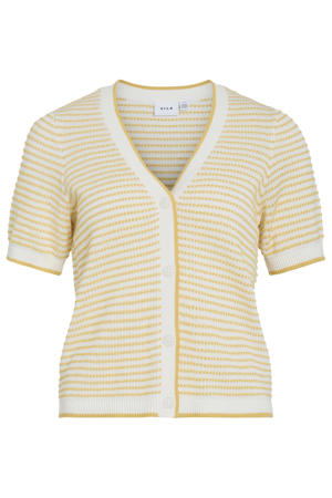 katoenen regular fit gebreid gestreepte vest - geel