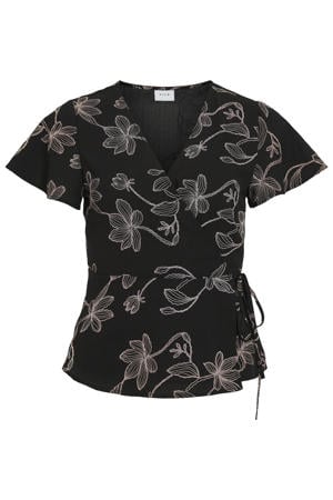 regular fit gebloemde top - zwart