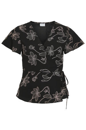 regular fit gebloemde top - zwart
