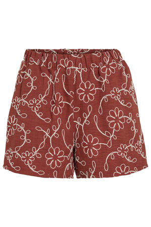 regular fit casual gebloemde short met borduursels - roodbruin