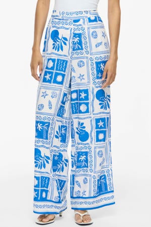 high wide leg broek met print - blauw
