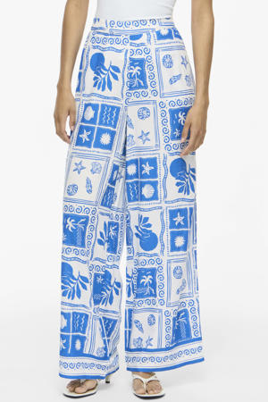 high wide leg broek met print - blauw