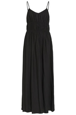 viscose maxi jurk met smockwerk - zwart