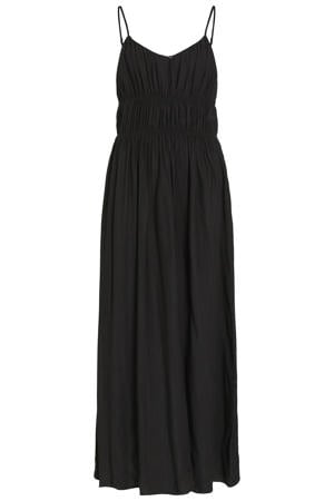 viscose maxi jurk met smockwerk - zwart