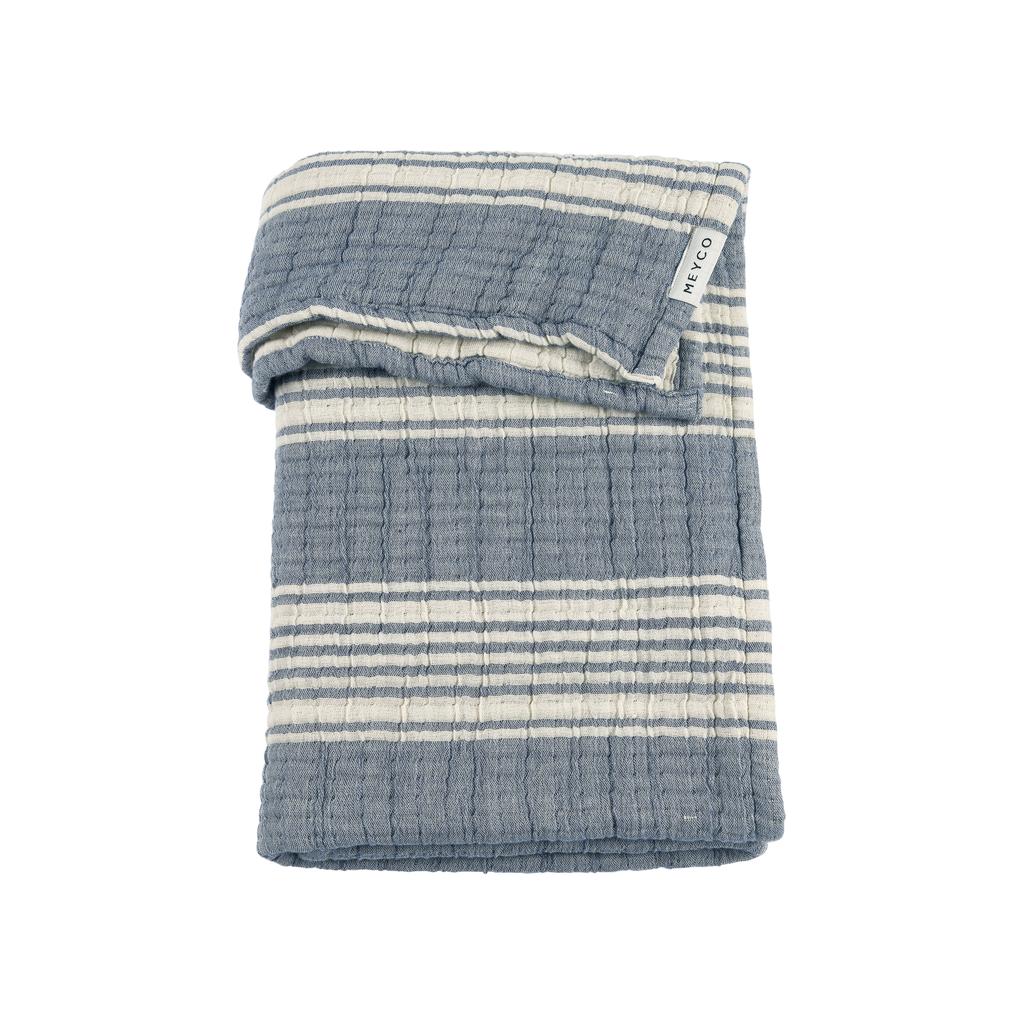 Meyco pre-washed hydrofiele ledikantdeken Stripe Jacquard Indigo