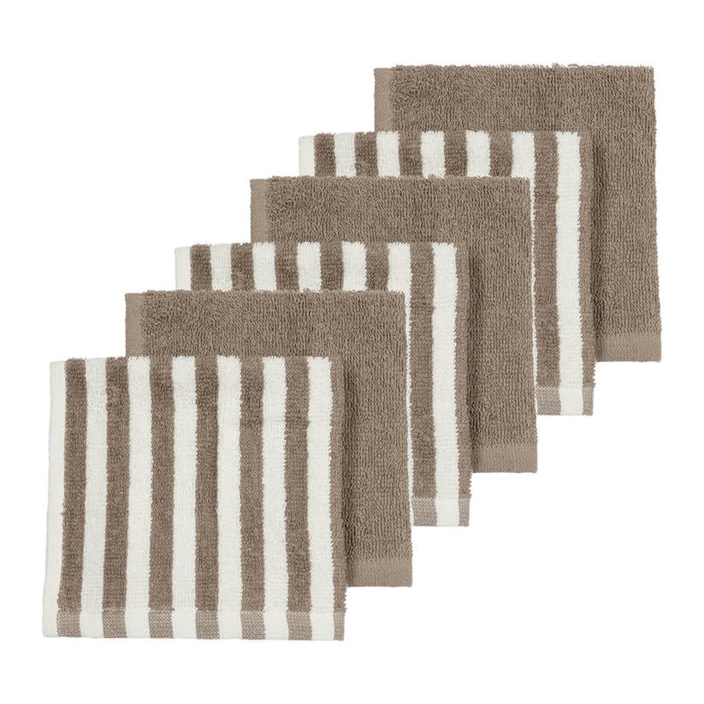 Meyco Fat Stripe Monddoekjes - Jacquard Badstof - Taupe - 30x30cm - 6-pack