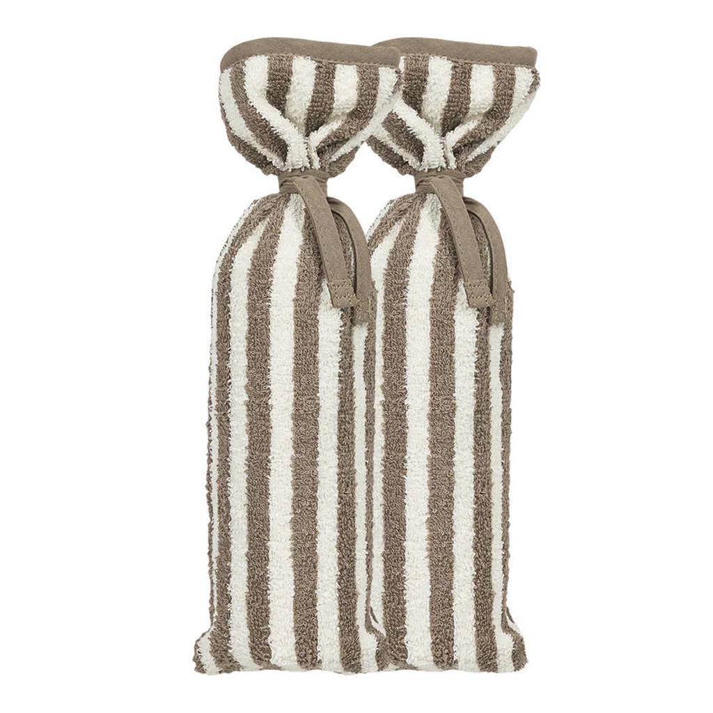 Meyco Fat Stripe kruikenzak - jacquard badstof - taupe - 2-pack