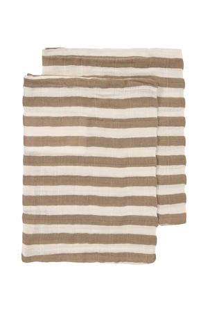 hydrofiel pre-washed washandje Fat Stripe Taupe/wit (set van 2)