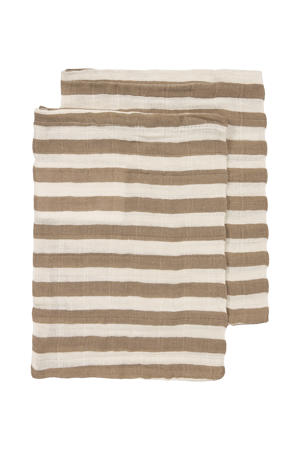 hydrofiel pre-washed washandje Fat Stripe Taupe/wit (set van 2)