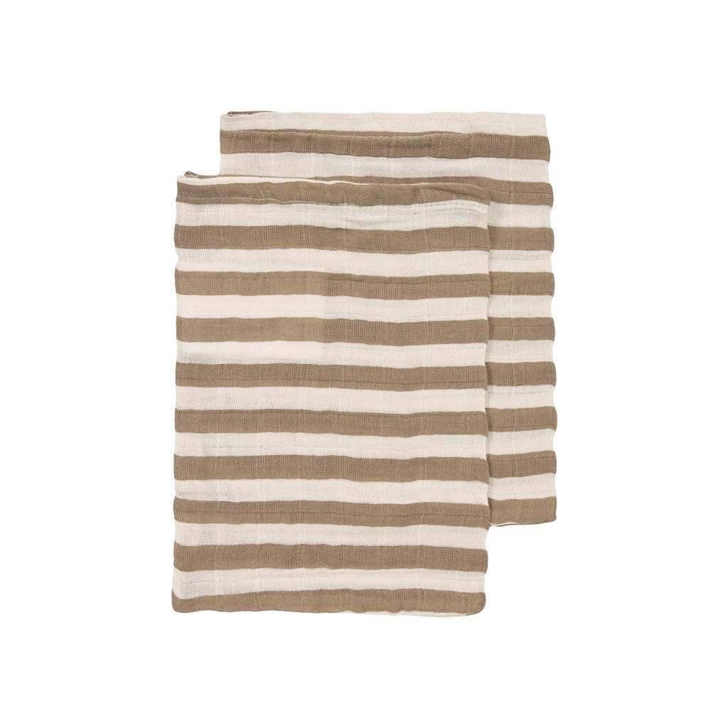 Meyco hydrofiel pre-washed washandje Fat Stripe Taupe/wit (set van 2)