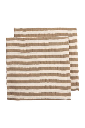 hydrofiele pre-washed doek Fat Stripe Taupe (set van 2)