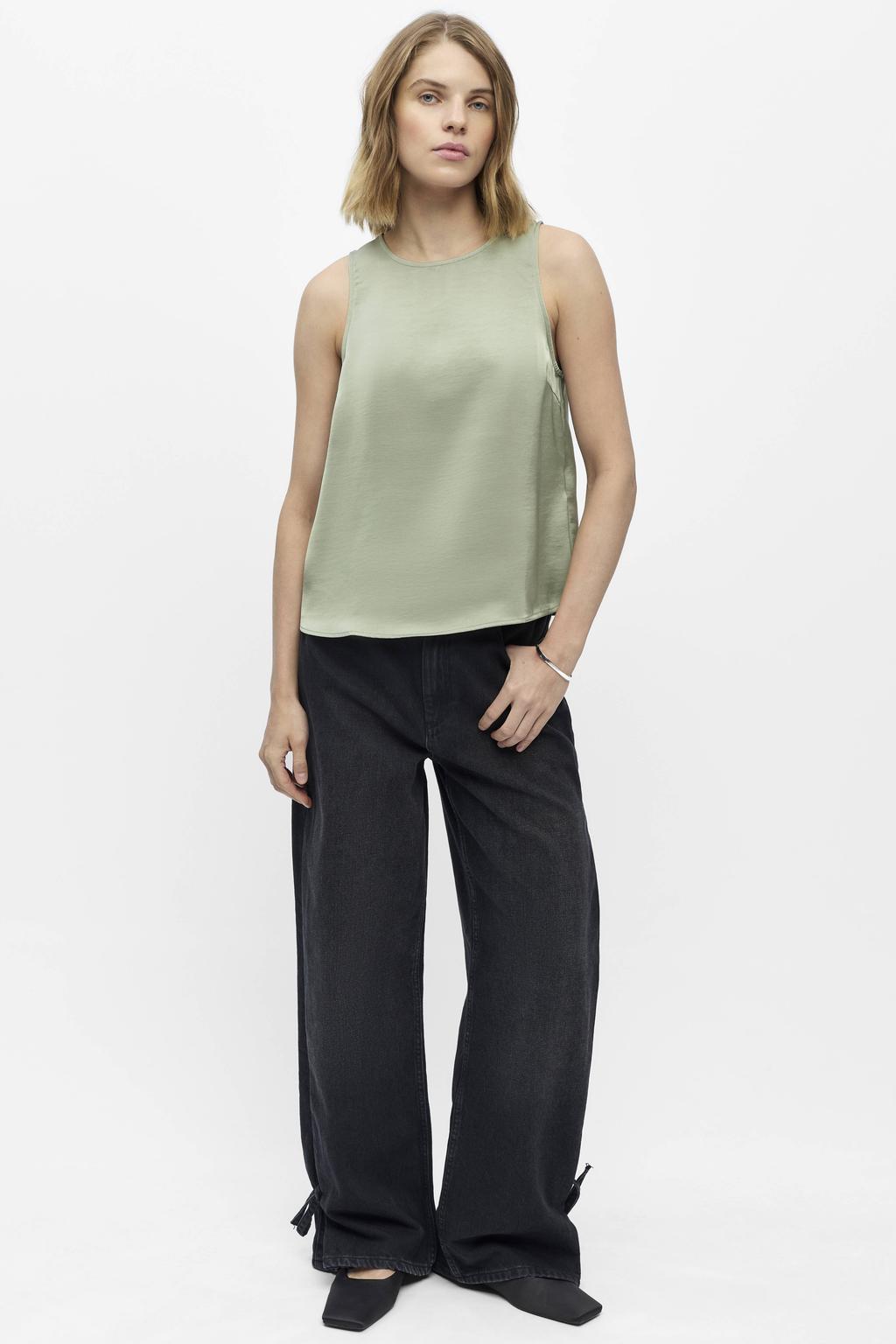 Lichtgroene dames OBJECT loose fit top van viscose met effen en ronde hals