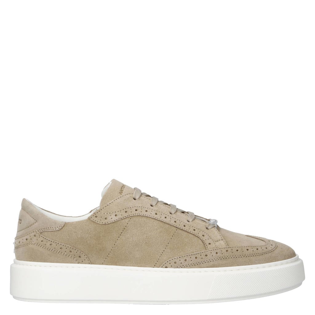 Beige heren Antony Morato Powell suède sneakers met veters