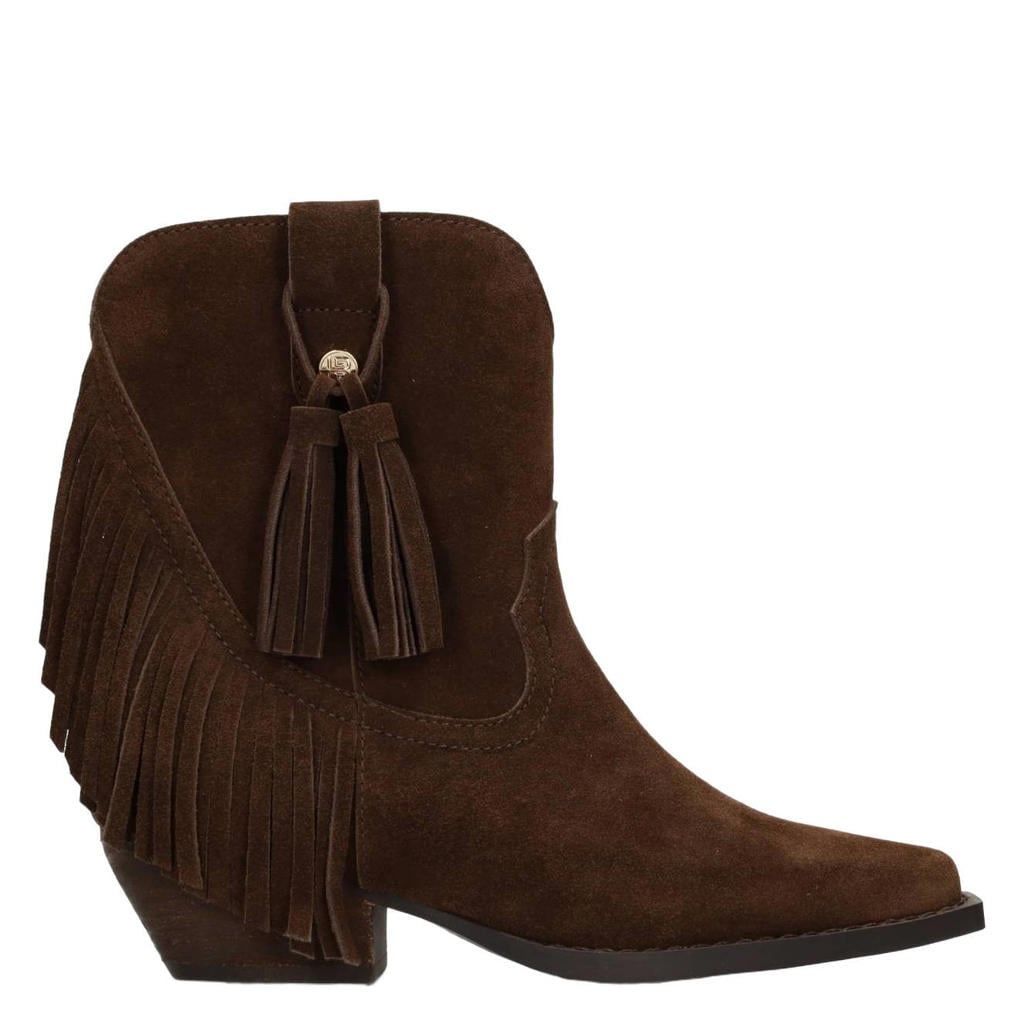 Donkerblauwe dames Haboob Beth suède cowboylaarzen met franjes met ritssluiting