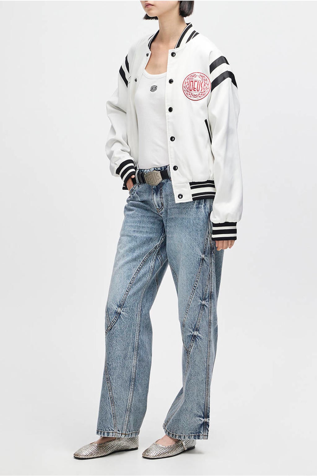 Wit en blauwe dames Deus Ex Machina jack van polyester met lange mouwen en ronde hals