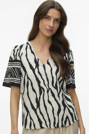 top met zebraprint zwart