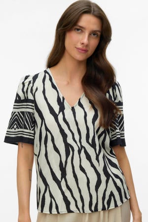 top met zebraprint zwart