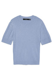 thumbnail: Lichtblauwe dames VERO MODA top gebreid van viscose met effen, korte mouwen en ronde hals