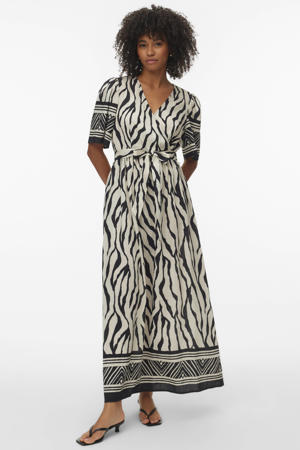 maxi jurk met zebraprint ecru