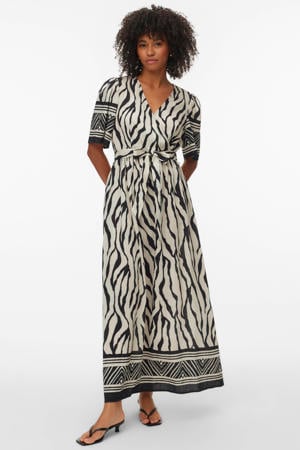 maxi jurk met zebraprint ecru