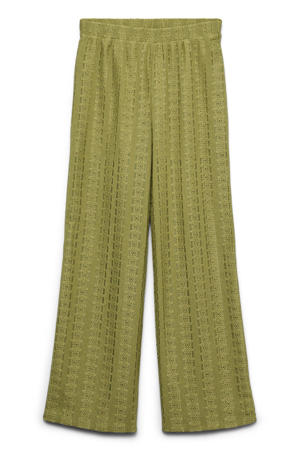 wide leg regular waist casual broek olijfgroen