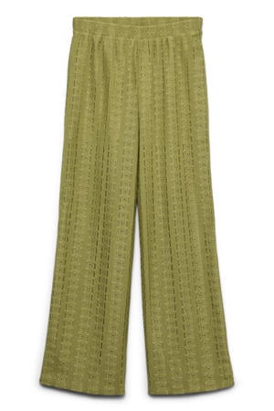 wide leg regular waist casual broek olijfgroen