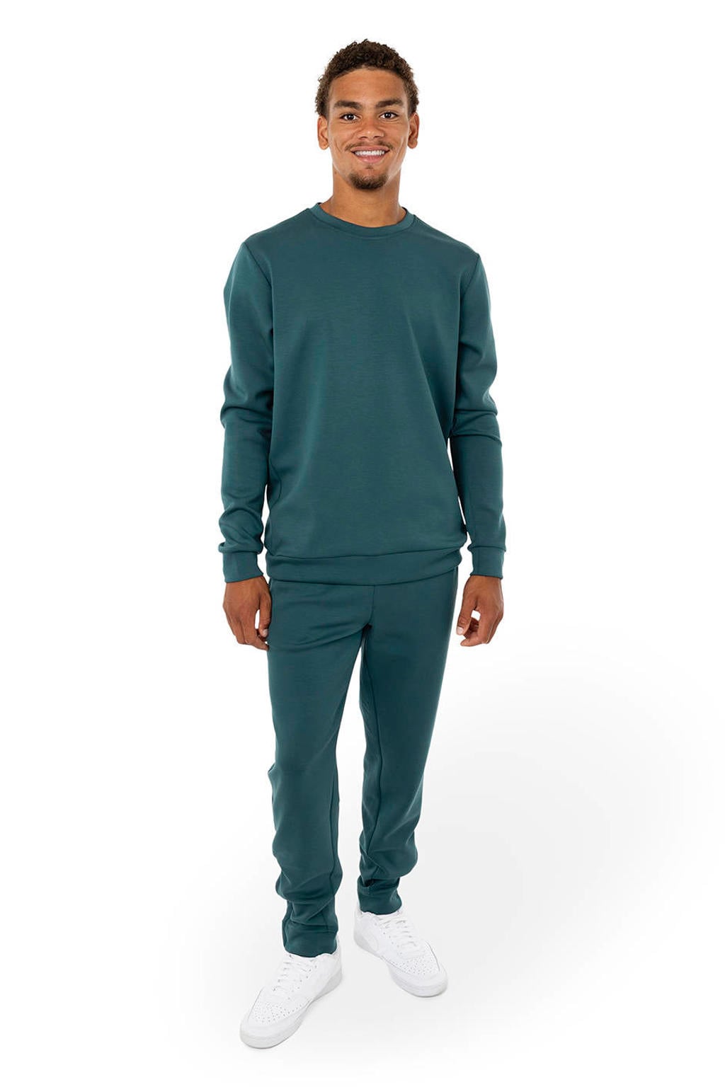 Petrolkleurige heren The Indian Maharadja sportsweater Soft Supreme van polyester met lange mouwen en ronde hals