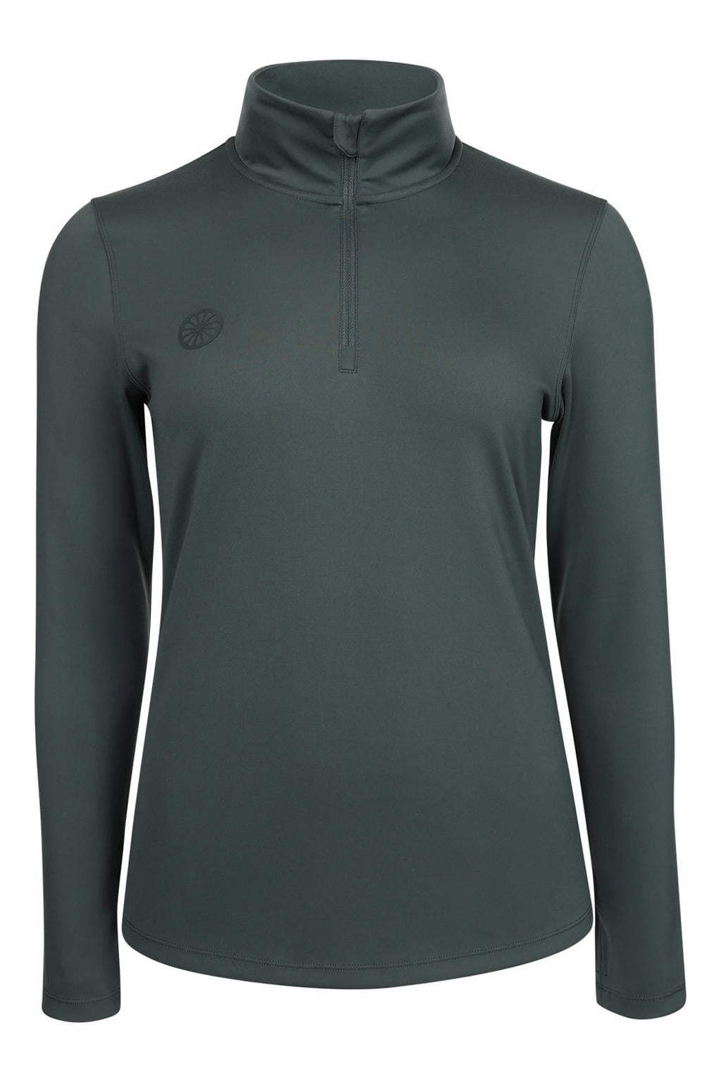Grijze dames The Indian Maharadja sportshirt van nylon met effen, lange mouwen en opstaande kraag