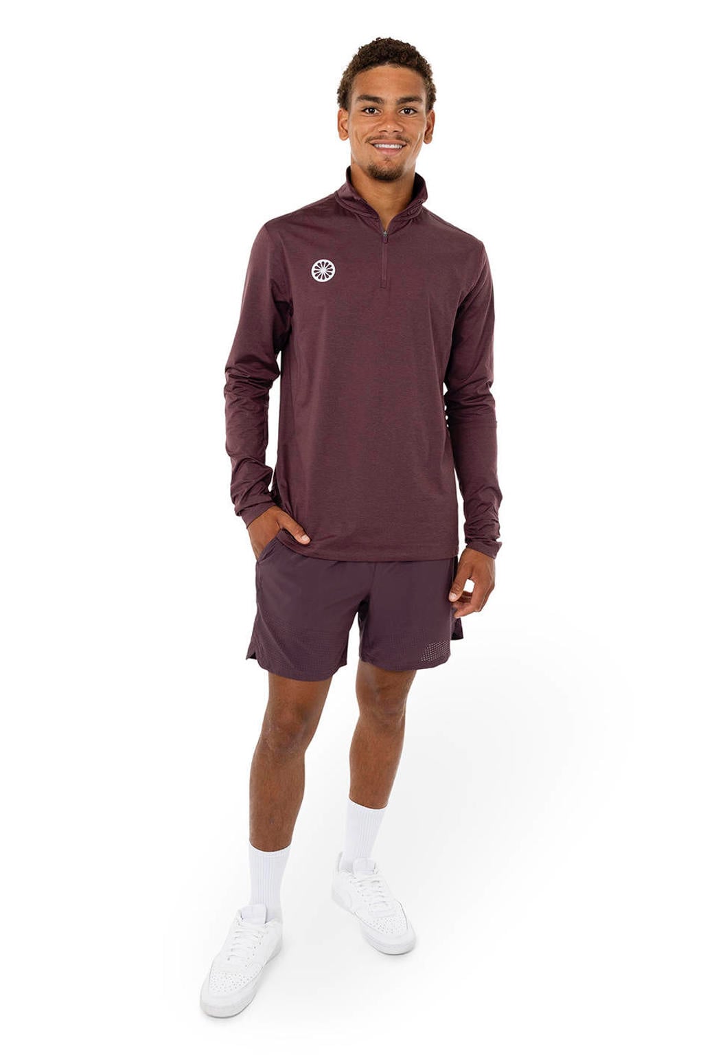 Donkerblauwe heren The Indian Maharadja sportshirt van polyester met effen, lange mouwen, opstaande kraag en halve rits