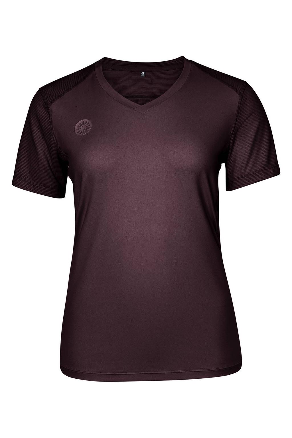 Donkerblauwe dames The Indian Maharadja Goa Dry Touch sportshirt van polyester met effen, korte mouwen en V-hals