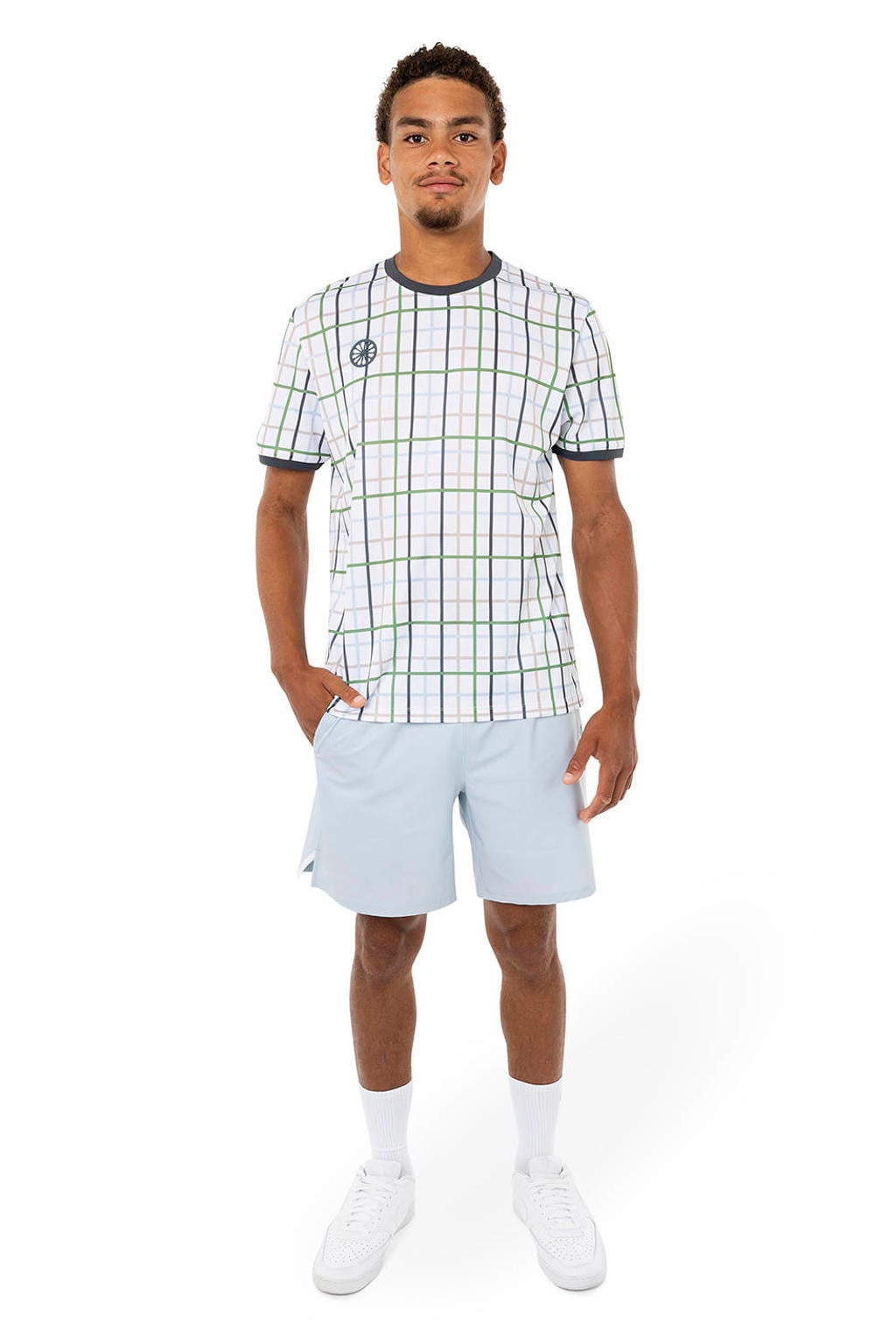 Wit, groen en beige heren The Indian Maharadja hockeyshirt van polyester met korte mouwen en ronde hals