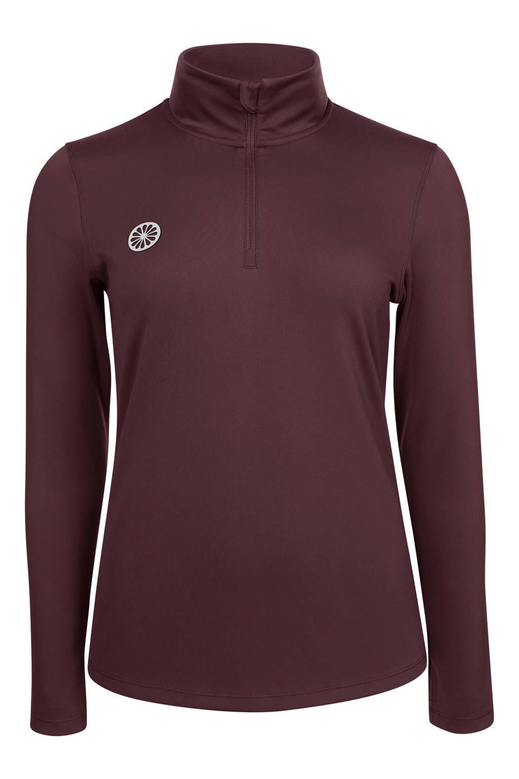 Donkerblauwe dames The Indian Maharadja sportshirt van nylon met effen, lange mouwen en opstaande kraag