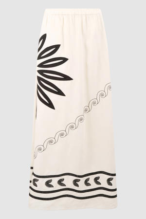 viscose midi rok met split en print - ecru