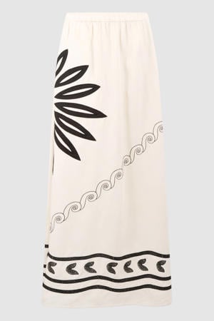 viscose midi rok met split en print - ecru