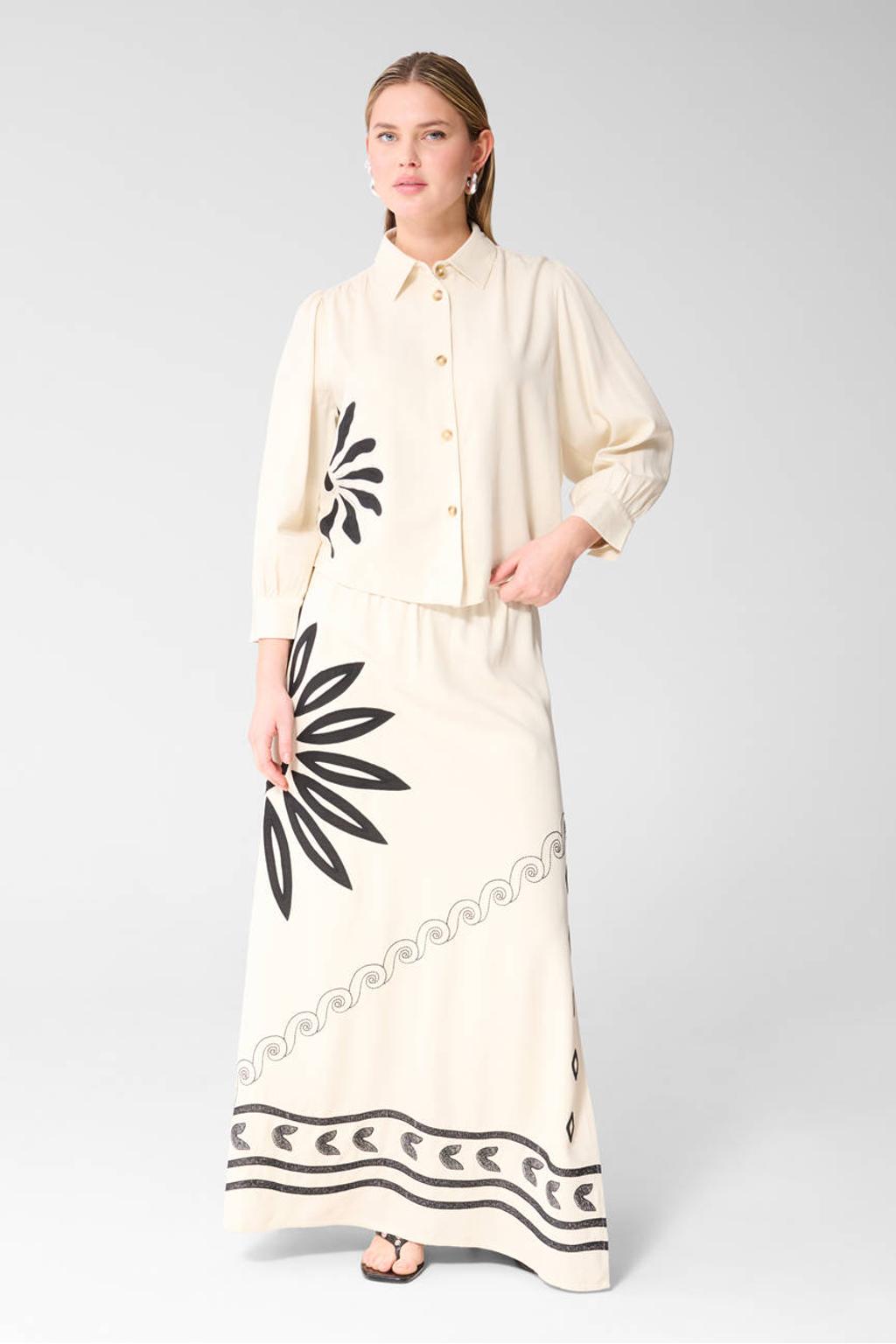 Shoeby viscose broderie blouse met print - ecru