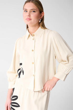 viscose broderie blouse met print - ecru