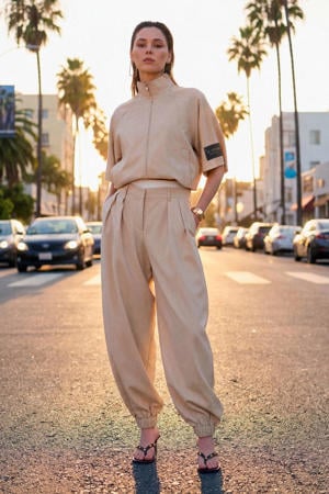 ballonbroek met plooien - beige