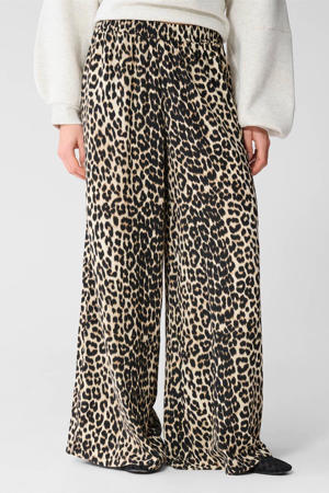wide leg high waist broek met panterprint bruin