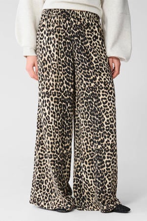 wide leg high waist broek met panterprint bruin