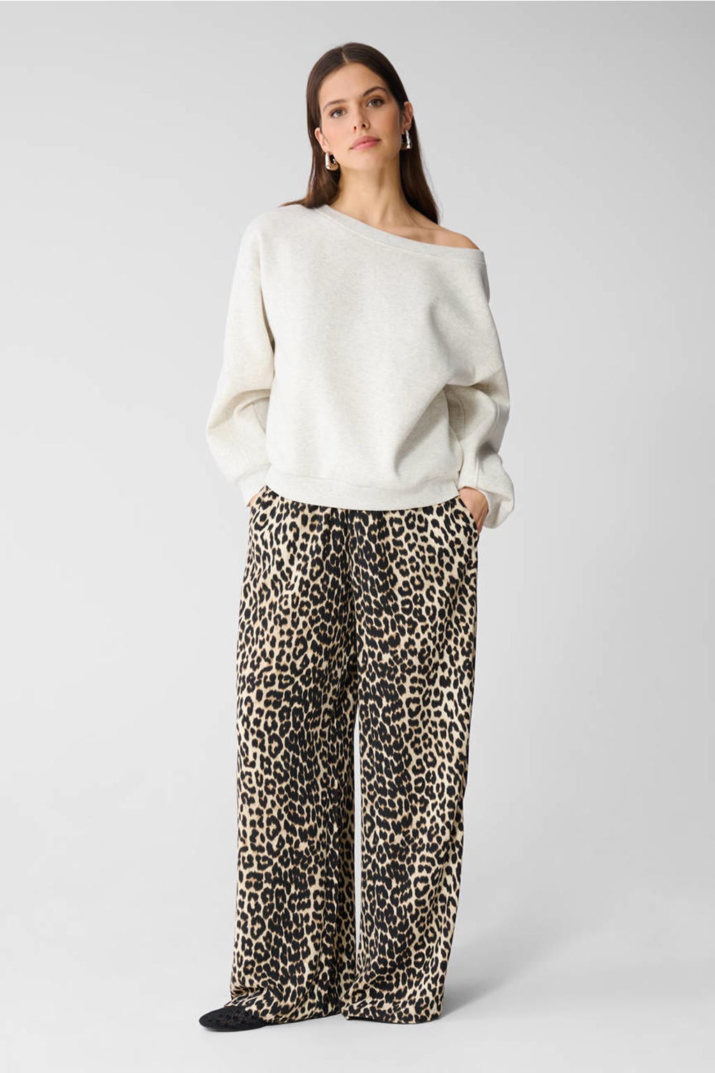 Bruin en zwarte dames Shoeby wide leg high waist broek met panterprint