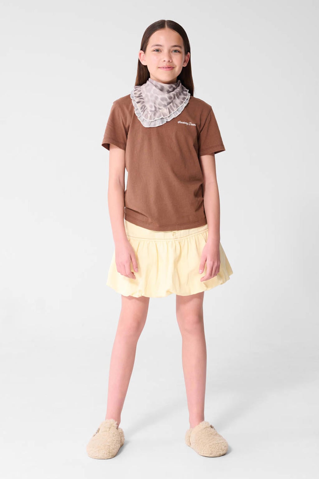 Bruine meisjes Shoeby T-shirt van katoen met backprint, korte mouwen en ronde hals