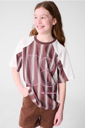 gestreept T-shirt bruin