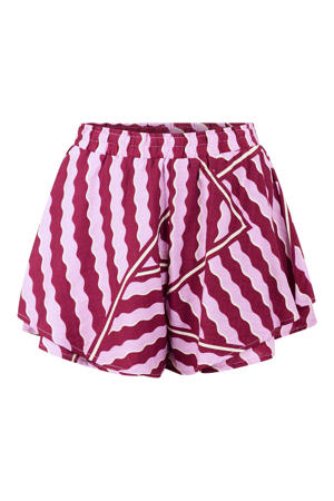 viscose high waist straight leg casual short met print - roze