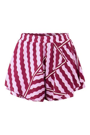 viscose high waist straight leg casual short met print - roze