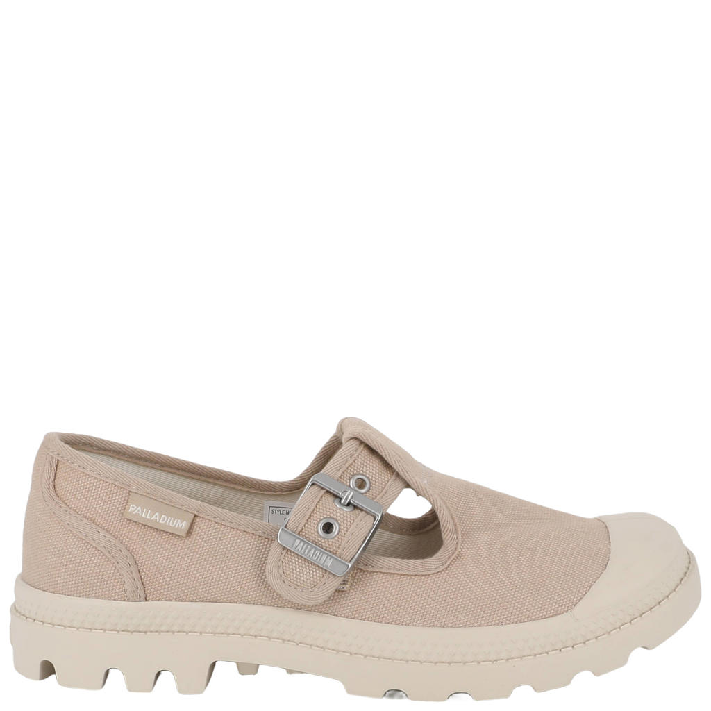 Beige dames Palladium Pampa M-Jane instappers van textiel met gesp