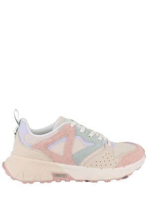 leren sneakers beige/roze/blauw