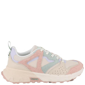 leren sneakers beige/roze/blauw