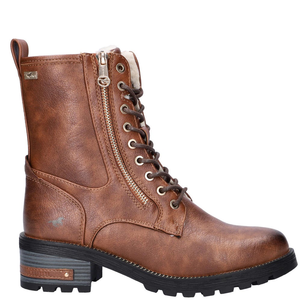 Mustang imitatieleren leren veterboots blokhak cognac