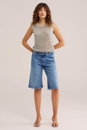 wide leg regular waist bermuda short dark blue denim