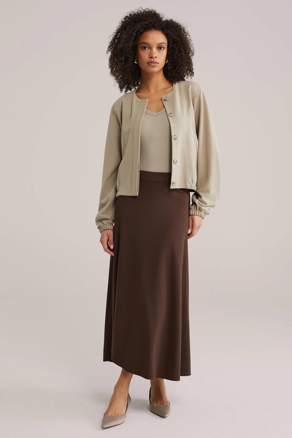 Beige dames WE Fashion ribgebreide tanktop met effen